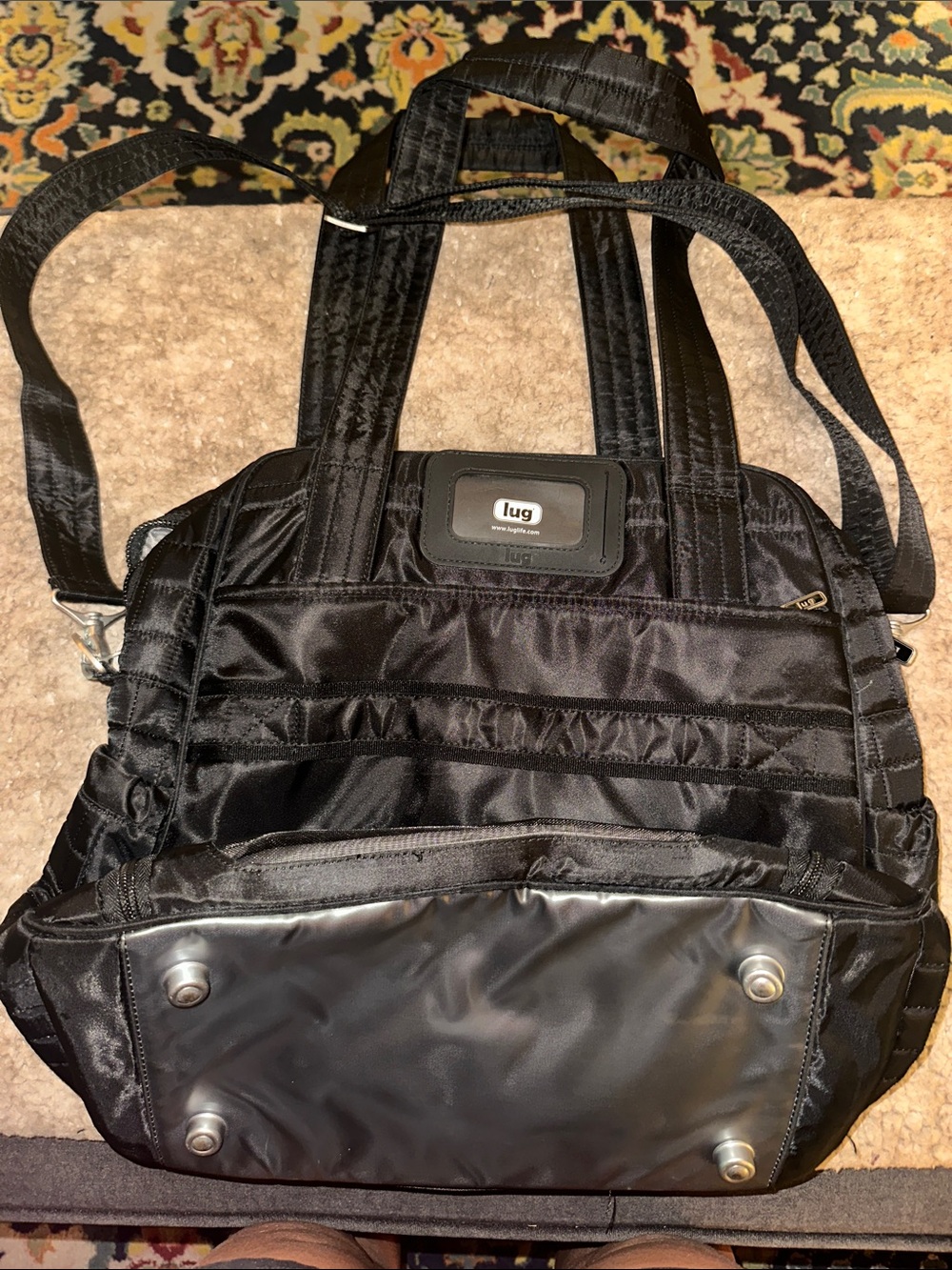 LUG PUDDLEJUMPER- Black Quilted Nylon Shoulder Tote with Multiple Pockets - Picture 2 of 15